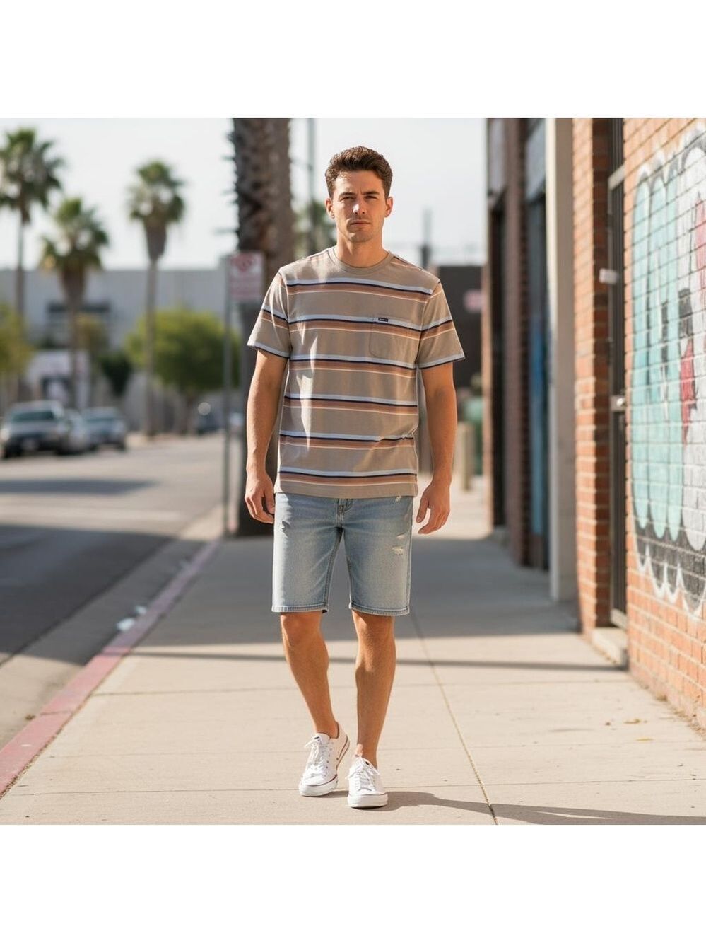O'Neil Masher Striped Tee Size Small